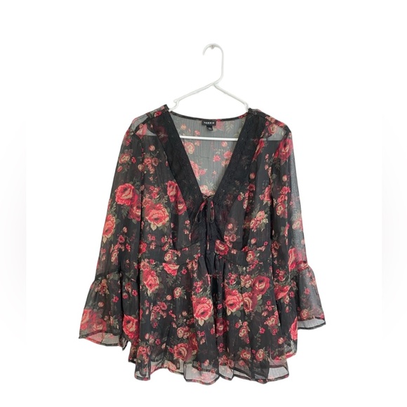 NWOT Torrid Babydoll Crochet Detail Lace-Up Blouse - Picture 1 of 16